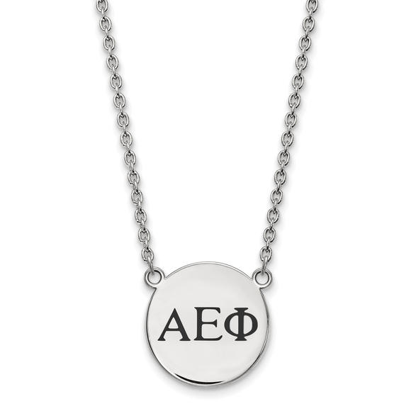 Sterling Rhodium-plate Alpha Epsilon Phi Small Black Enamel Pendant 18" Necklace - Picture 1 of 1
